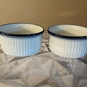 Dansk White Blue Rimmed Ribbed Bistro 4 inch Serving Bowls x 2 Portugal
